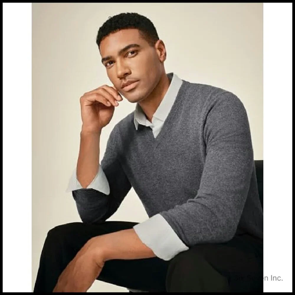 Men's V-Neck Cashmere Sweater Classic Elegant Luxury Pullover Soft Warm